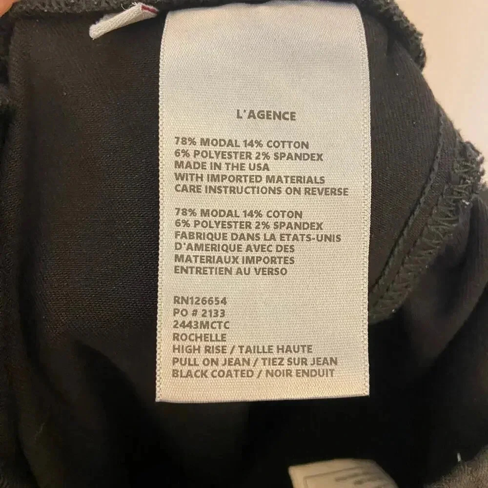 L'AGENCE Rochelle Coated Jean Black Size Large - Picture 9 of 12